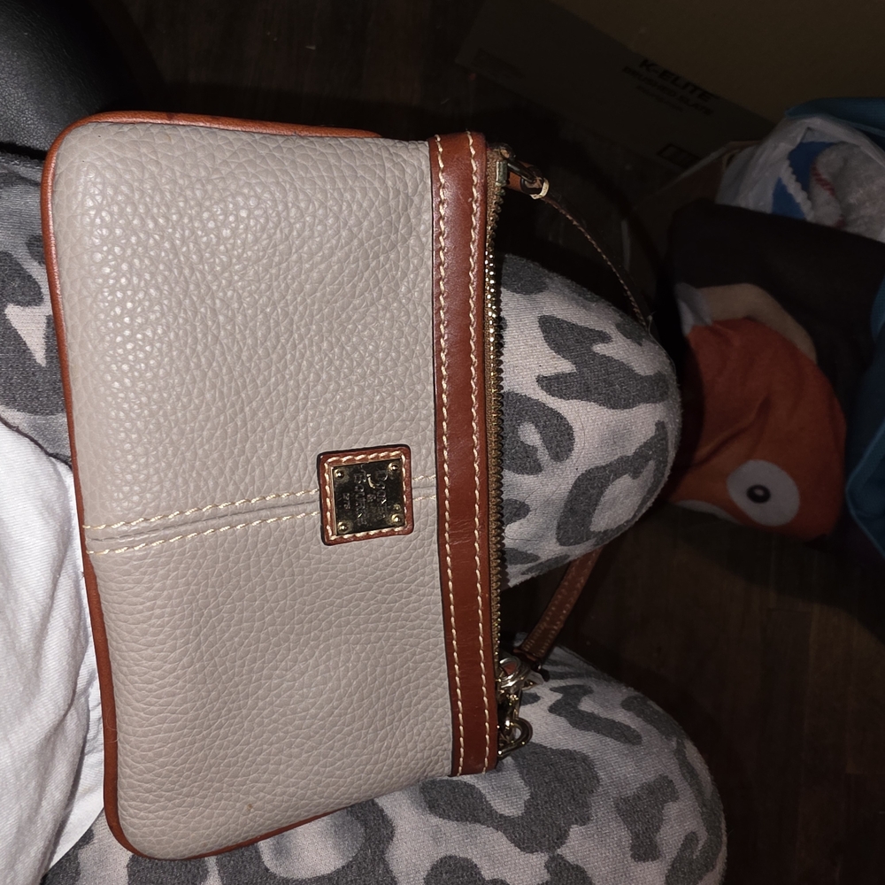 Dooney & Bourke Cream and Brown Leather Wristlet